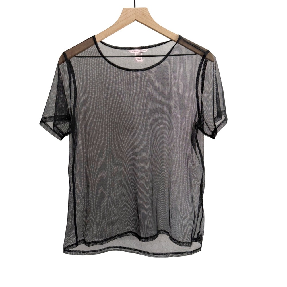 Victoria's Secret Sheer Mesh Top Black Medium Emo Grunge Gothic 90s Intimate